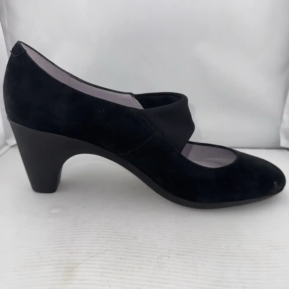Johnston & Murphy Denise Mary Jane Black Suede Heels Size 10 Medium Comfort Work